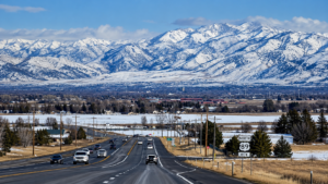 Road toward Provo and the Utah mountains